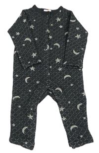 Tmavošedá károvaná tepláková vyteplená kombinéza s hvězdičkami a měsíci HEMA