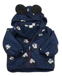 Tmavomodrá šusťáková jarní bunda s Mickey a odepínací kapucí H&M