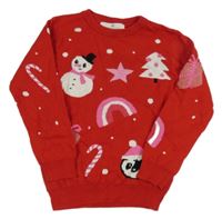 Červený vánoční svetr s obrázky H&M