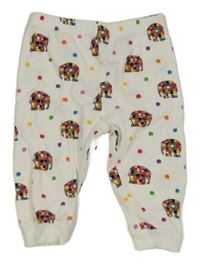 Bílo-barevné puntíkaté žebrované tepláky se sloníky Tu