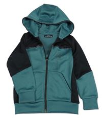 Šalvějovo-černá propínací sportovní mikina s nápisy a čísly a kapucí Matalan