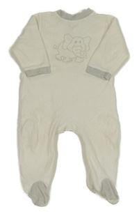 Smetanovo-světlešedý sametový overal se sloníkem