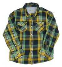 Tmavomodro-hořčicovo-zelená kostkovaná košile s nápisy WE