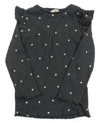 Tmavošedé žebrované triko se srdíčky a volánky F&F