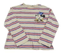 Smetanovo-růžovo-tmavofialové pruhované triko s Minnie H&M