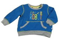 Modro-šedá mikina s nápisy a robotem a kapsou Liegelind