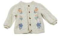 Smetanový propínací svetr s kytičkami a vzorem M&S