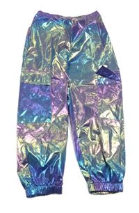 Modro-fialové metalické cargo cuff šusťákové kalhoty 