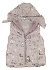 Světlerůžová prošívaná šusťáková zateplená vesta s Elsou a vločkami a kapucí Disney