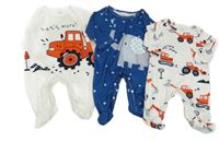 3x - Overal - Bílý s nákladním autem, se stavebními stroji, tmavomodrý se sloníkem a tečkami