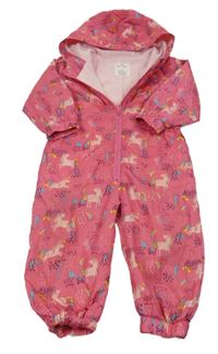 Růžová šusťáková jarní kombinéza s jednorožci a kapucí Matalan