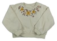 Smetanová mikina s květy s flitry C&A