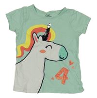 Mentolové melírované tričko s jednorožcem s flitry Topolino