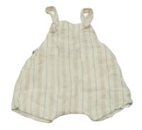 Bílo-béžové pruhované lněné laclové kraťasy Zara