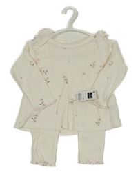 Nové - 2Set - Smetanová žebrovaná perforovaná tunika s kytičkami a volánky + legíny St. Bernard