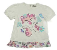 Smetanové tričko s kočičkou a volánky so cute