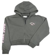 Tmavošedá propínací crop teplá mikina s logem a kapucí PINK SODA