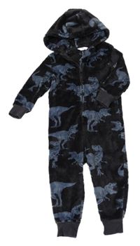 Černá plyšová kombinéza s dinosaury a kapucí M&S