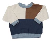 Smetanovo-tmavohnědo/tmavomodro-světlemodrý svetr H&M