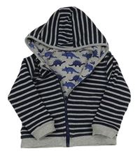 Tmavomodro-šedá pruhovaná oboustranná propínací mikina s kapucí Jojo Maman Bébé