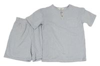 2set - Bílo-modré pruhované tričko s kapsou a knoflíky + kraťasy H&M