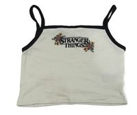 Bílý žebrovaný crop top s nápisem s květy - Stranger Things H&M