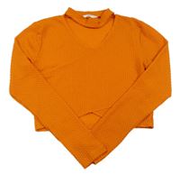 Oranžové vzorované crop triko s průstřihem Matalan