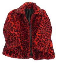 Červená kožešinová podšitá bunda s leopardím vzorem George