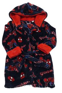 Tmavomodrý chlupatý župan se Spidermanem a kapucí zn. Primark