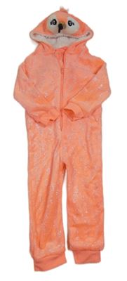 Neonově korálová chlupatá kombinéza s kapucí - plameňák Primark