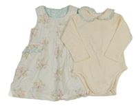 2set - Bílé květované manšestrové šaty + krémové body s límečkem John Lewis