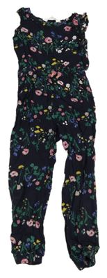 Tmavomodrý květovaný lehký kalhotový overal H&M