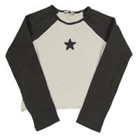 Bílo-tmavošedé žebrované crop triko s hvězdou C&A