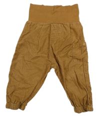 Hnědé manšestrové kalhoty s kapsou a úpletovým pasem H&M