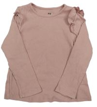 Starorůžové žebrované triko s volánky H&M