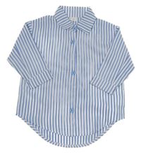 Modro-bílé pruhované propínací košilové šaty Shein