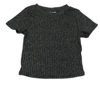 Černé třpytivé žebrované úpletové crop tričko Destination