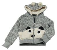 Šedá melírovaná pletená propínací mikina s pandou a kapucí