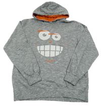 Šedá melírovaná mikina se smajlíkem a kapucí BPC