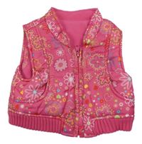 Tmavorůžová květovaná šusťáková zateplená vesta Mothercare