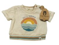 Nové - Béžové melírované teplákové tričko se sluncem Rabbit+Bear