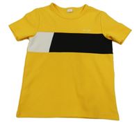 Hořčicovo-černo-bílé tričko s nápisem