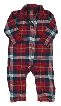 Červeno-tmavozeleno-bílý kostkovaný flanelový overal M&S