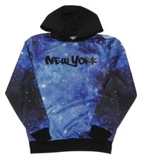 Modro-černá mikina s vesmírem a kapucí Urban