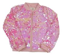 Růžová flitrová podšitá propínací mikina H&M