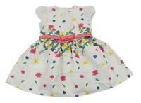 Bílé květované plátěné šaty s vážkami