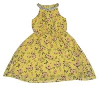 Žluté květované šifonové šaty s motýly a flitry Kiki&Koko