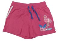 Fuchsiové bavlněné kraťasy s plameňákem BPC