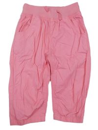 Růžové plátěné capri kalhoty s úpletovým pasem Infinity Kids