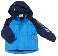 Modro-tmavomodrá šusťáková podzimní šusťáková bunda s kapucí Topomini